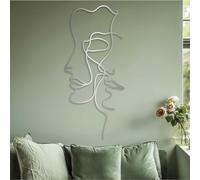 Décoration Murale en métal Minimaliste Moderne, Visage de Femme, Ligne féminine, Salon, Chambre bohème, Suspension Simple (Argent 70 x 105 cm)