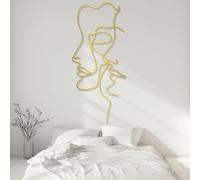 Décoration Murale en métal Minimaliste Moderne, Visage de Femme, Ligne féminine, Salon, Chambre bohème, Suspension Simple (Or 70 x 105 cm)