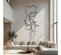 Décoration Murale en métal Minimaliste Moderne, Visage de Femme, Ligne féminine, Salon, Chambre bohème, Suspension Simple (Noir, 70 x 105 cm)