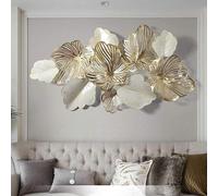 Décoration murale en métal - Motif feuilles modernes - Grande sculpture 3D faite à la main pour décoration de salon et de chambre à coucher - Œuvre d'art en fleurs dorées - 136 x 76 cm