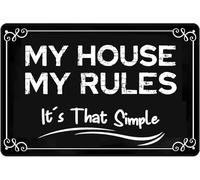 Décoration murale en métal « My House My Rules It's That » - Décoration murale en métal pour garage, cave, arrière-cour - 20,3 x 30,5 cm