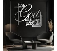 Décoration Murale en métal Noir « avec Dieu Tout est Possible » Verset biblique Sculpture Moderne pour Salon Chambre Couloir et Bien Plus Encore