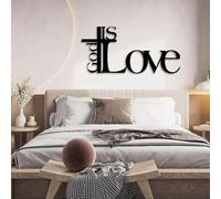 Décoration Murale en métal Noir « Dieu est Amour », Art Religieux chrétien en métal, Sculpture Moderne « Dieu est Amour » pour Salon, Chambre, Couloir et escalier (Noir)