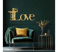 Décoration Murale en métal Noir « Dieu est Amour », Art Religieux chrétien en métal, Sculpture Moderne « Dieu est Amour » pour Salon, Chambre, Couloir et escalier (doré)