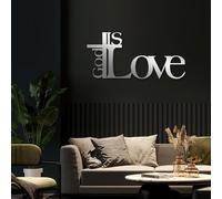 Décoration Murale en métal Noir « Dieu est Amour », Art Religieux chrétien en métal, Sculpture Moderne « Dieu est Amour » pour Salon, Chambre, Couloir et escalier (Argent)