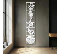 Décoration Murale en métal Noir Motif océan côtier Sculpture Moderne pour Salon Chambre Couloir et escaliers (Blanc 150 x 33 cm)