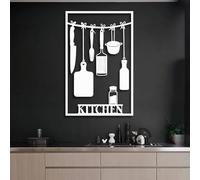 Décoration Murale en métal Noir pour Cuisine Salle à Manger Bureau Sculpture Moderne pour Salon Chambre Couloir et escaliers (Blanc 48" x 31" 121" x 7")