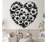 Décoration Murale en métal Noir représentant des Fleurs, cœur décoratif en métal, Sculpture Florale Moderne pour Salon, Chambre, Couloir et escalier (Noir 80 x 80 cm / 31 x 31 Pouces)