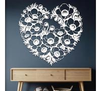 Décoration Murale en métal Noir représentant des Fleurs, cœur décoratif en métal, Sculpture Florale Moderne pour Salon, Chambre, Couloir et escalier (Blanc 70 x 68 cm)