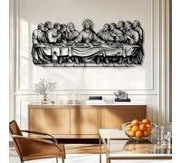 Décoration Murale en métal Noir représentant la Cène, Art Religieux chrétien en métal, décoration d'église pour Salle à Manger, Salon, Chambre, Couloir et escaliers, décoration intérieure n