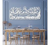 Décoration Murale en métal Noir représentant la Cène, Art Religieux chrétien en métal, décoration d'église pour Salle à Manger, Salon, Chambre, Couloir et escaliers, décoration intérieure n