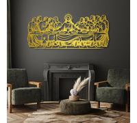 Décoration Murale en métal Noir représentant la Cène, Art Religieux chrétien en métal, décoration d'église pour Salle à Manger, Salon, Chambre, Couloir et escaliers, Style Nature (Noir 48 cm