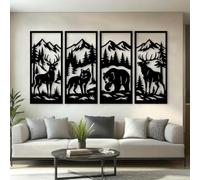 Décoration Murale en métal Noir représentant la Faune Sauvage, Sculpture Moderne représentant des Animaux de la forêt, idéale pour Le Salon, la Chambre, Le Couloir et Les escaliers (Noir, 90