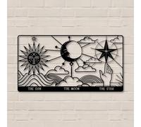 Décoration Murale en métal Noir représentant Le Soleil, la Lune et Les étoiles du Tarot. Sculpture Moderne pour Salon, Chambre, Couloir et escalier.