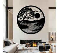 Décoration Murale en métal Noir représentant Un Arbre au Coucher du Soleil, Sculpture Moderne pour Salon, Chambre, Couloir et escalier, Style Nature (Bla