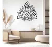 Décoration Murale en métal Noir représentant Un nœud de la Trinité. Sculpture Moderne inspirée de la géométrie sacrée et des Motifs Floraux. Idéale pour Le Salon, la Chambre, Le Couloir et Les escali