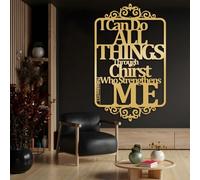 Décoration Murale en métal Philippiens 4:13, versets bibliques, Écriture chrétienne, décoration Religieuse, Cadeau chrétien (Or 64 x 105 cm)