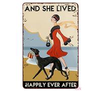 Décoration murale en métal pour les amateurs de Whippet et She Lived Happily Ever After Coffee Shop - Décoration murale amusante pour chambre - 20,3 x 30,5 cm