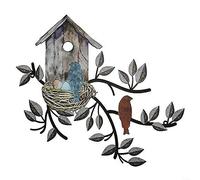 Décoration murale en métal pour oiseaux - Décoration murale en métal pour mur extérieur - Arbre en métal à suspendre avec nichoir pour Noël, Halloween et décoration de la maison