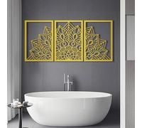 Décoration Murale en métal pour Salon, Ensemble de 3 Mandalas et Fleurs de Lotus, Style Minimaliste, Grand Format, pour lit (doré, 72 x 100 cm).