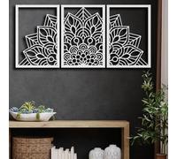 Décoration Murale en métal pour Salon, Ensemble de 3 Mandalas et Fleurs de Lotus, Style Minimaliste, Grand Format, pour lit (Blanc, 43 x 60 cm).
