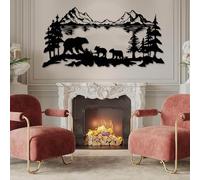 Décoration Murale en métal pour Salon : Ours Moderne, Famille d'ours en Montagne, forêt, Faune Sauvage, Nature, Arbre et Montagne, Style Ferme (Noir, 5).