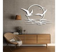 Décoration murale en métal représentant des oiseaux au lever du soleil, cadeau de pendaison de crémaillère avec des mouettes, sculpture d'art mural moderne pour la maison, décoration d'œuvre