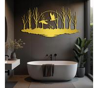 Décoration Murale en métal représentant des Oiseaux Noirs, des Arbres et Un lac ; Sculpture Moderne représentant des Oiseaux, des Arbres et Un lac, idéale pour Le Salon, Le Couloir et Les ES