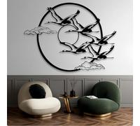 Décoration Murale en métal représentant des Oiseaux Noirs, Grue en métal, Sculpture Moderne d'oiseau pour Salon, Chambre, Couloir et escaliers, décoration intérieure Nature (Noir 71 x 51 c