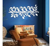 Décoration Murale en métal représentant des Oiseaux Noirs sur Une Branche, Silhouette d'arbre en métal, Sculpture Moderne d'oiseau pour Salon, Chambre, Couloir et escalier (Blanc, 104 cm x 5