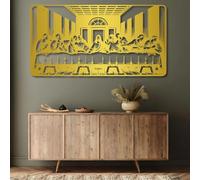 Décoration Murale en métal représentant la Cène, d'après Une œuvre de Léonard de Vinci. Décoration Religieuse pour Salle à Manger, Salon, Chambre (Or, 76 cm L x 41 cm H)