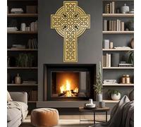 Décoration Murale en métal représentant la Trinité, Croix Gothique, Jésus, Art chrétien, Sculpture d'art Moderne, décoration d'intérieur pour Salon, Chambre, Couloir et escaliers (doré, 90 x 58 c