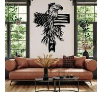 Décoration Murale en métal représentant Un Aigle Noir, Une Croix et Un Drapeau. Décoration Murale Patriotique et Religieuse en métal, idéale pour Le Bureau, Le Salon, la Chambre, Le Couloir