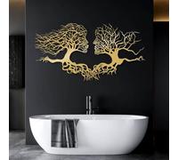 Décoration murale en métal représentant un arbre abstrait, motif homme-femme, grande œuvre d'art, sculpture moderne pour salon, chambre, couloir et escaliers, cadeau nature (doré, 135 x 71 cm)