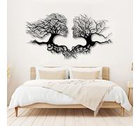 Décoration murale en métal représentant un arbre abstrait, motif homme-femme, grande œuvre d'art, sculpture moderne pour salon, chambre, couloir et escaliers, cadeau nature (noir, 135 x 71 cm)