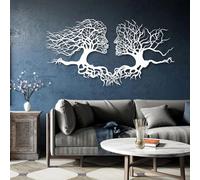 Décoration murale en métal représentant un arbre abstrait, motif homme-femme, grande œuvre d'art, sculpture moderne pour salon, chambre, couloir et escaliers, cadeau nature (blanc, 135 x 71 cm)