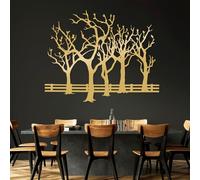 Décoration Murale en métal représentant Un Arbre Noir en forêt d'automne, Sculpture Murale Moderne représentant Un Chalet végétal, idéale pour Le Salon, la Chambre ou Le Couloir (Or 28" L x