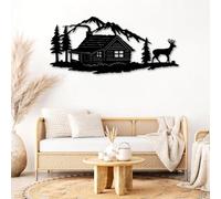 Décoration Murale en métal représentant Un cerf dans Un Chalet de Montagne, Style Rustique, idéale pour Le Salon, la Chambre ou Un Chalet (Noir, 135 x 60 cm).