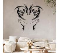 Décoration Murale en métal représentant Un Dragon - Dessin au Trait de Dragon, Style Tatouage mythologique (Noir, 100 x 100 cm)