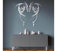 Décoration Murale en métal représentant Un Dragon, Style Tatouage mythologique, à Suspendre chez soi, Cadeau Original pour Une Pendaison de crémaillère (Argent, 70 x 70 cm)
