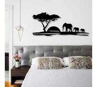 Décoration Murale en métal représentant Un éléphant au Coucher du Soleil Noir, Sculpture Murale familiale inspirée d'un Safari Africain, œuvre d'art Moderne représentant Un éléphant dans Un