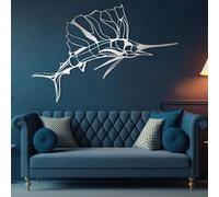 Décoration Murale en métal représentant Un Espadon, Art Marin, Dessin au Trait de Marlin, décoration Espadon, Dessin au Trait, pour Le Salon (Argent, 76 x 51 cm)