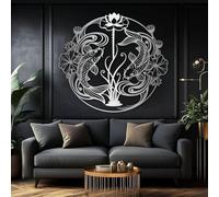 Décoration Murale en métal représentant Un Lotus Noir et des carpes koï, Art Marin et Nautique, Sculpture Moderne en Forme de Lotus et de Poisson pour Salon, Chambre, Couloir et escalie