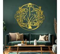 Décoration Murale en métal représentant Un Lotus Noir et des carpes koï, Art Marin et Nautique, Sculpture Moderne en Forme de Lotus et de Poisson pour Salon, Chambre, Couloir et escalie