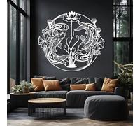 Décoration Murale en métal représentant Un Lotus Noir et des carpes koï, Art Nautique Marin, Sculpture Moderne en Forme de Lotus et de Poisson pour Salon, Chambre, Couloir et escalier (