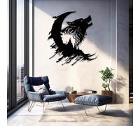 Décoration Murale en métal représentant Un Loup Noir Hurlant, Sculpture Moderne en métal représentant Un Loup, idéale pour Le Salon, la Chambre, Le Couloir et Les escaliers (Noir 41 po L x 3