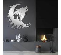 Décoration Murale en métal représentant Un Loup Noir Hurlant, Sculpture Moderne représentant Un Loup, idéale pour Le Salon, la Chambre, Le Couloir et Les escaliers (Argent 71 cm x 66 cm)
