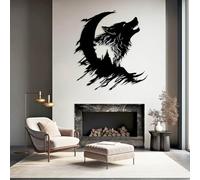 Décoration Murale en métal représentant Un Loup Noir Hurlant, Sculpture Moderne représentant Un Loup, idéale pour Le Salon, la Chambre, Le Couloir et Les escaliers (Noir, 48 cm L x 43 cm l)