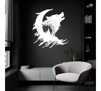 Décoration Murale en métal représentant Un Loup Noir Hurlant, Sculpture Moderne représentant Un Loup, idéale pour Le Salon, la Chambre, Le Couloir et Les escaliers (Blanc, 104 cm x 97 cm).