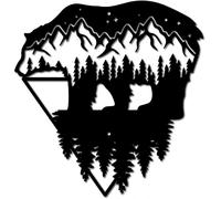 Décoration murale en métal représentant un ours sauvage, une forêt de montagne, des panneaux muraux noirs, une sculpture suspendue en fer pour balcon, jardin, maison, chambre à coucher, cuisine